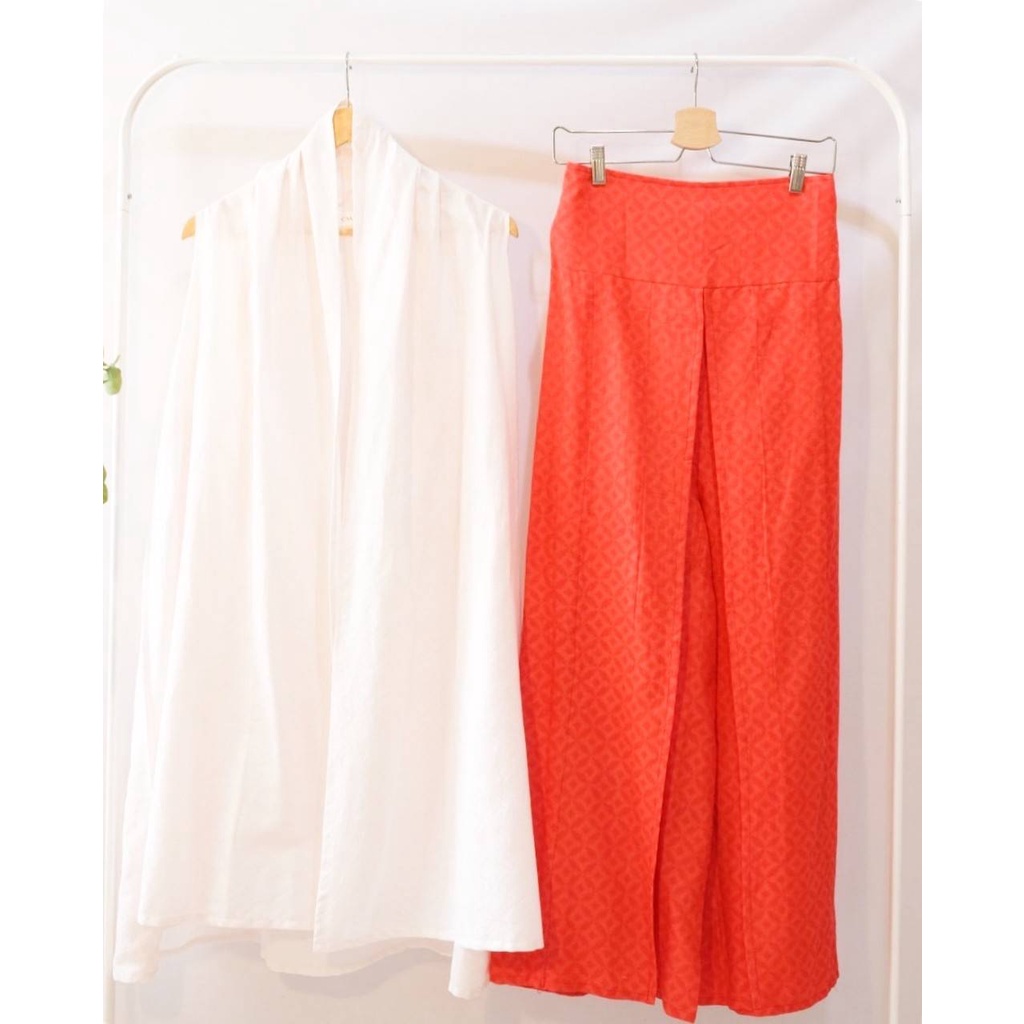 ONE SET BATIK SETELAN KULOT HIGHWAIST CELANA PANJANG OUTER TANPA LENGAN WANITA SETELAN OUTER POLOS V