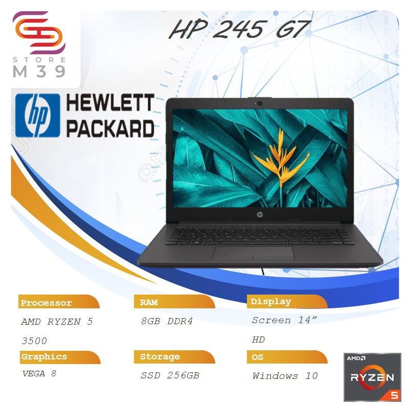 LAPTOP MURAH HP 245 G7 Ryzen 5 3500 RAM 8GB SSD 256GB Vega8 W10 14.0