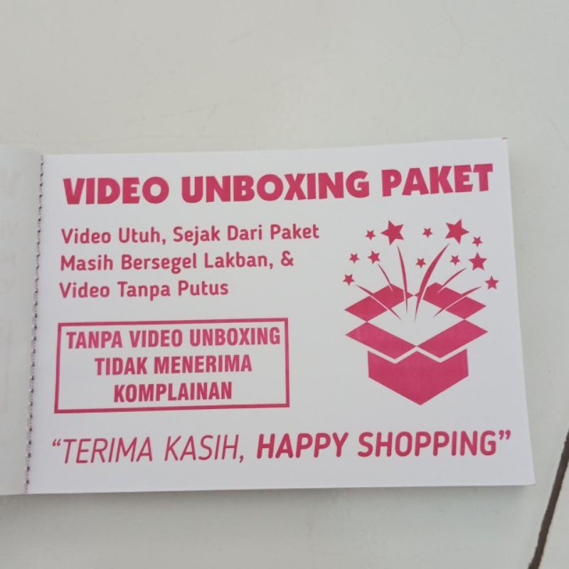 

Nota tulisan video unboxing paket untuk olshop