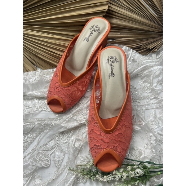 sepatu wanita pesta virana orange 5cm tahu