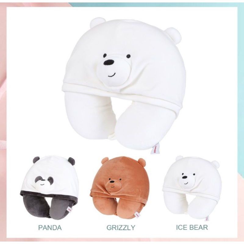 Miniso bantal leher dengan hoodie karakter we bare bears