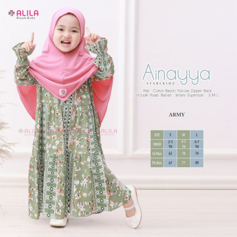 Ainaya Dress/Gamis Anak/Dress Anak/Gamis Set Anak