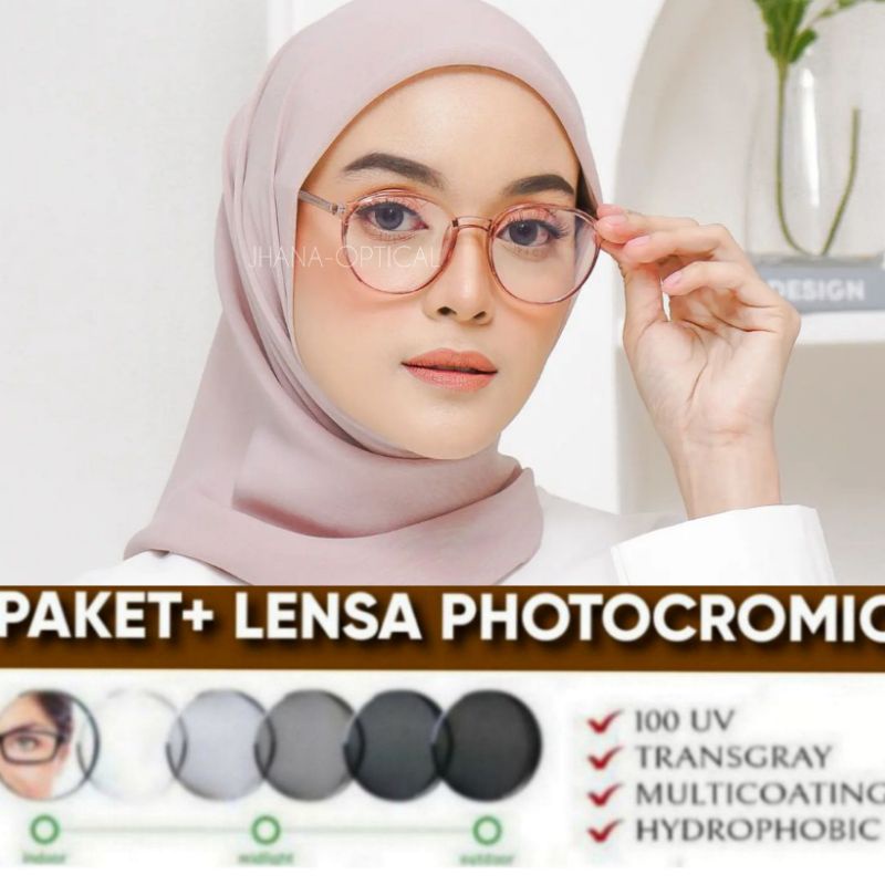 Kacamata bulat paket lensa photocromic minus|frame lensa minus anti radiasi