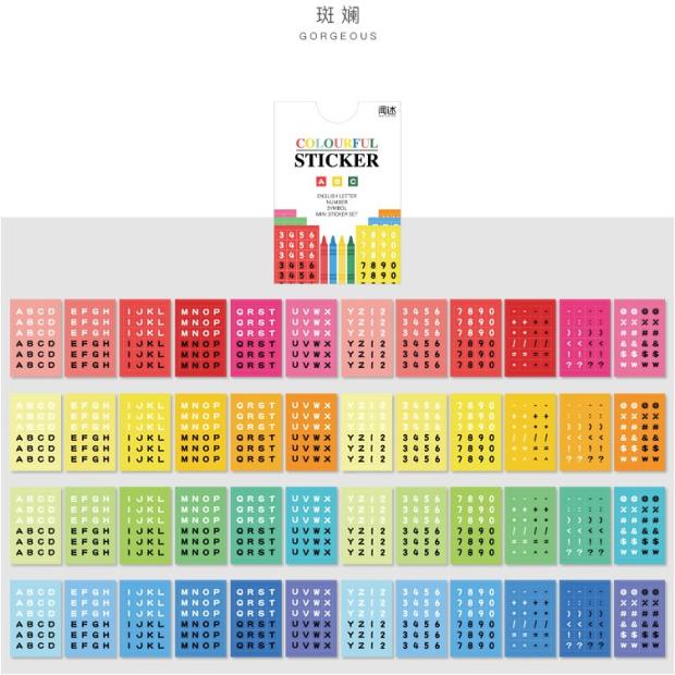 imoda 48 lembar / bungkus Angka Berwarna-warni / Huruf Inggris Stiker Ins Dekorasi kreatif Alat Tulis Untuk Scrapbooking-A