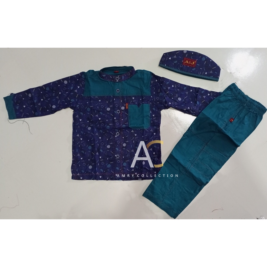 Setelan Kemeja Koko Anak Al Jami Motif Abstrak Lengan Panjang By A&amp;J