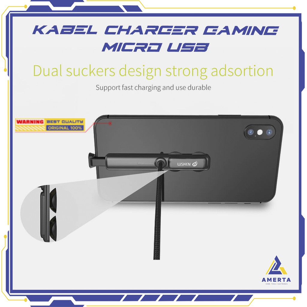 WSKEN Kabel Charger Handphone Micro USB 2A 1.2 Meter Downward Port
