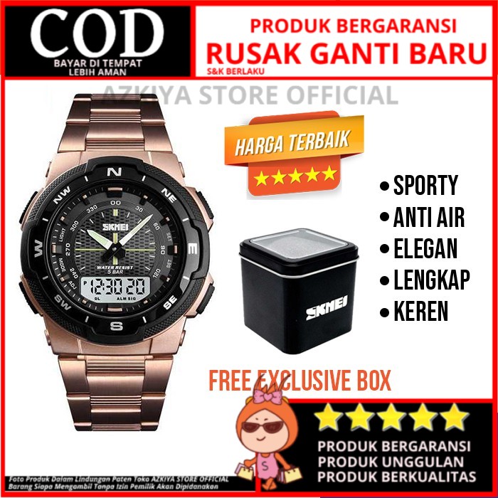 JAM TANGAN PRIA SPORTY DIGITAL ANALOG JAMTANGAN ORIGINAL SKMEI ORI RANTAI BESI ROSE GOLD ROSEGOLD JM
