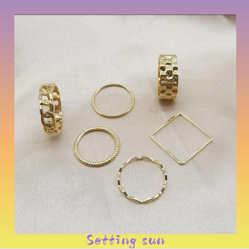 4pcs / Set Cincin Jari Telunjuk Bentuk Geometris Gaya Retro Untuk Wanita TN