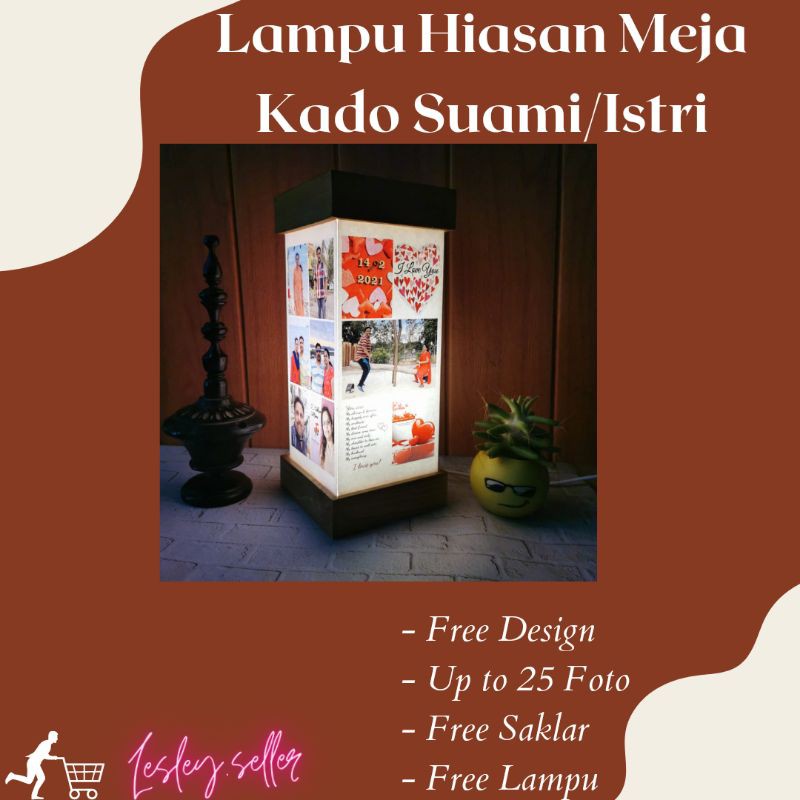 Lampu Hiasan Meja Kado Suami/ Istri Custom Foto Box Artistik Special Gift