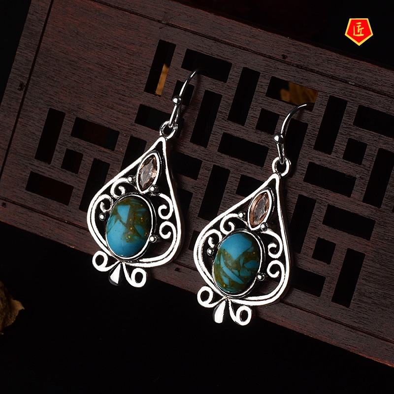 [Ready Stock]Vintage Punk Silver Turquoise Earrings