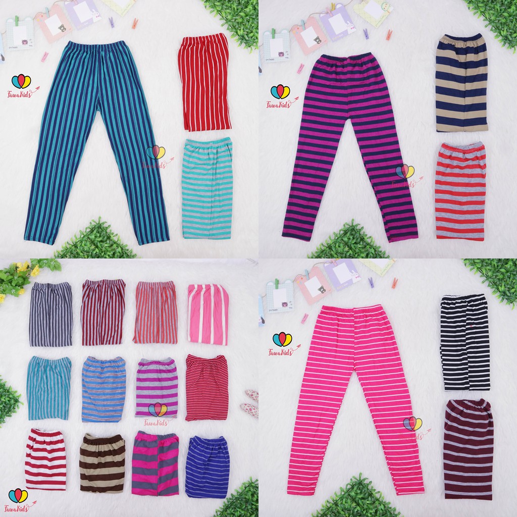 Legging Motif Salur uk 8-12 Tahun / Celana Salur Panjang Anak Perempuan Lejing Laging Tanggung Murah Motif Adem