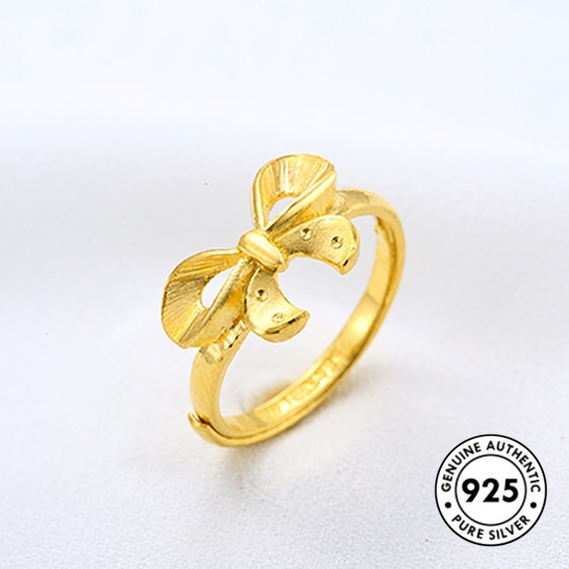 Cincin Silver S925 Lapis Emas Bentuk Pita Untuk Wanita