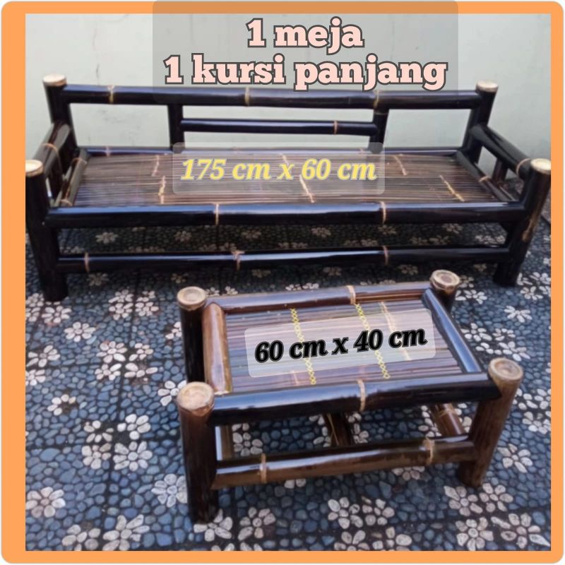 PROMO bale bambu hitam 1 set kursi bambu Hitam kursi taman kursi teras meja kopi