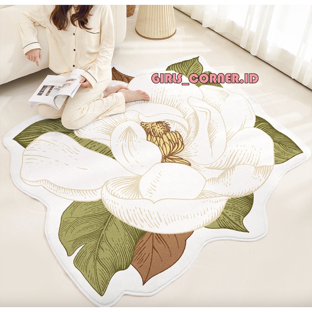KARPET BULU BULAT MODERN MINIMALIS LUCU KOREA DIAMETER 100CM FLOWER DESIGN