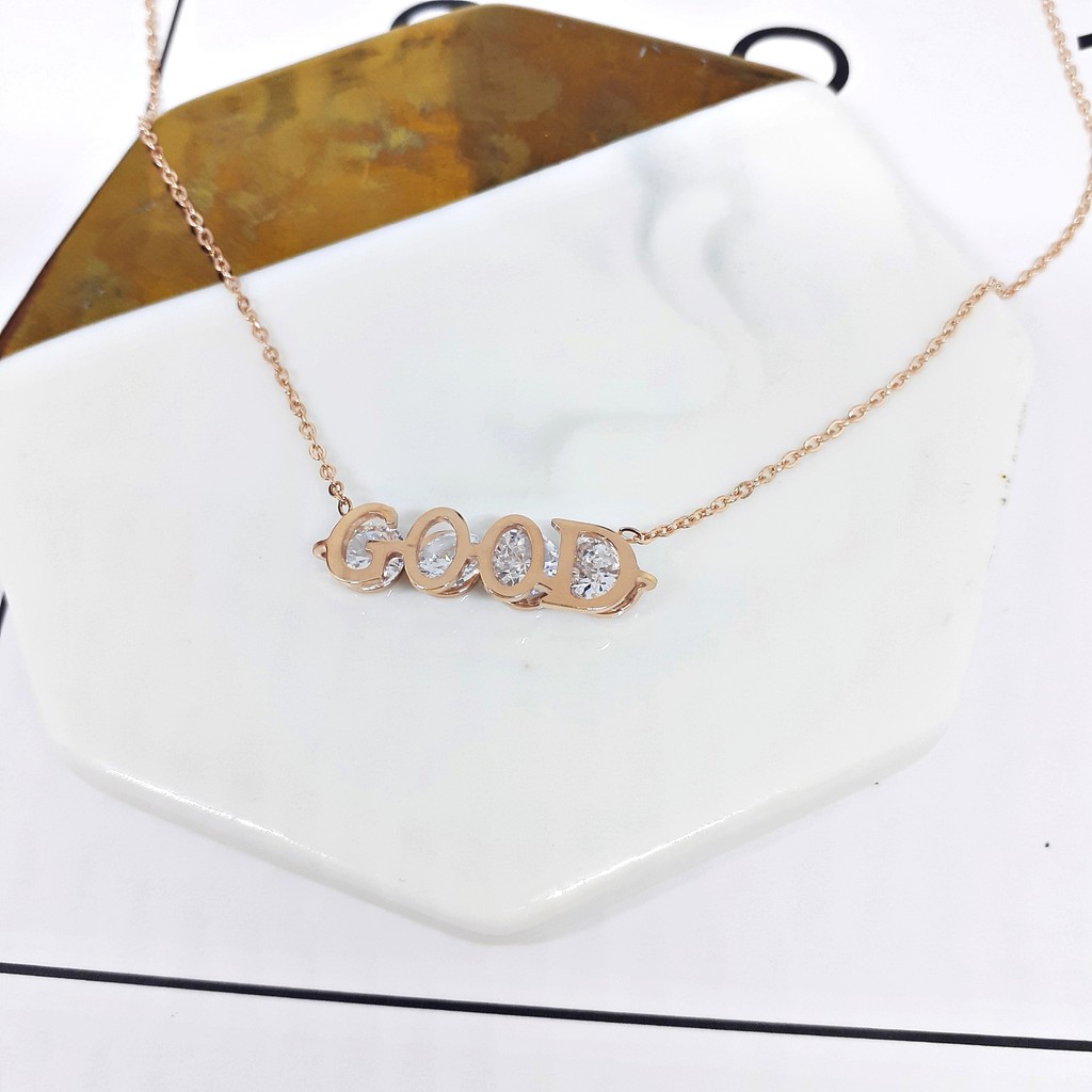 Kalung Fashion Korea Titanium Liontin GOOD Rosegold - BN401