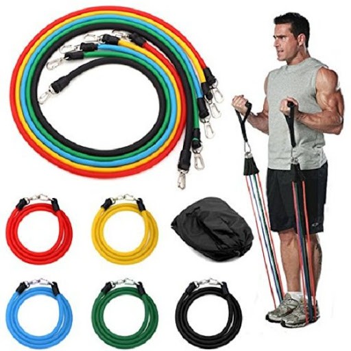 POWER RESISTANCE BAND Alat Olah Raga Otot Full Set 11 in 1 Tali Stretching Tarik Karet Fitness Gym