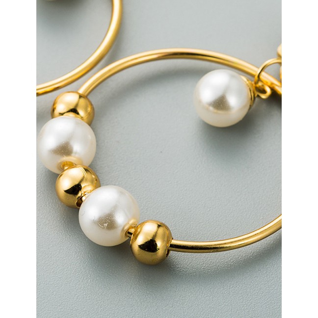 LRC Anting Tusuk Fashion Golden 14k Pearl Stainless Steel Crown Tassel Earrings D59926