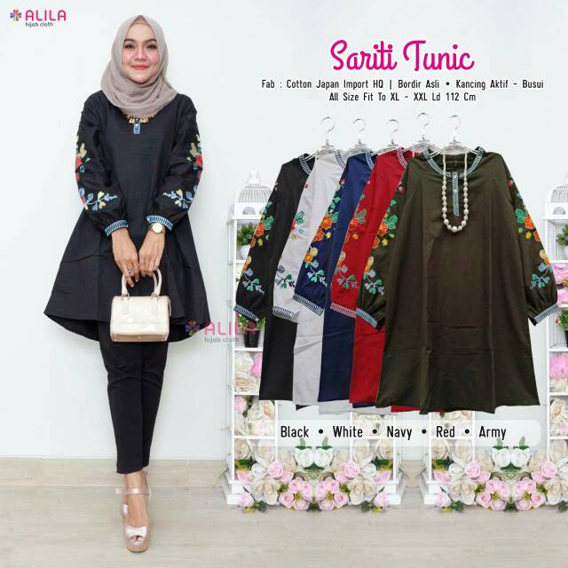 Tunik katun Jepang berbordir cantik murah