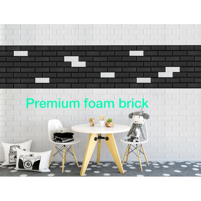 Wallpaper Dinding Stiker Foam Brick Hitam Premium Putih 3D 30cm x 1meter