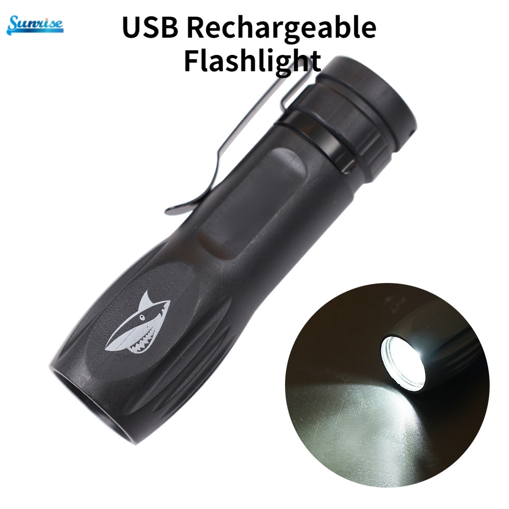 Lampu Senter Led Portable Anti Air Usb Rechargeable Dengan Holder Pulpen Untuk Outdoor / Camping