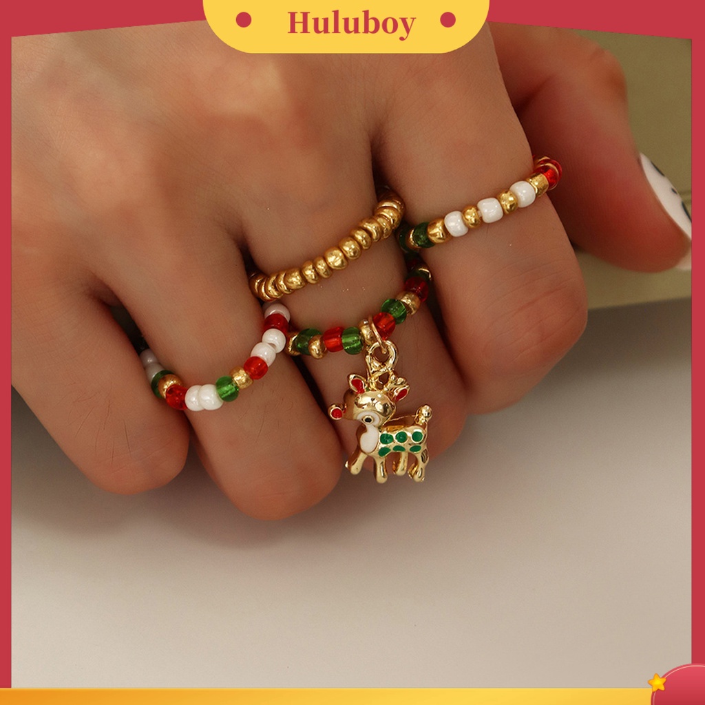 Hu Hu Hu Hu Hu Alat Bantu Pasang Kacamata♡ 4pcs / Set Cincin Manik-Manik Bentuk Rusa Natal Untuk Wanita