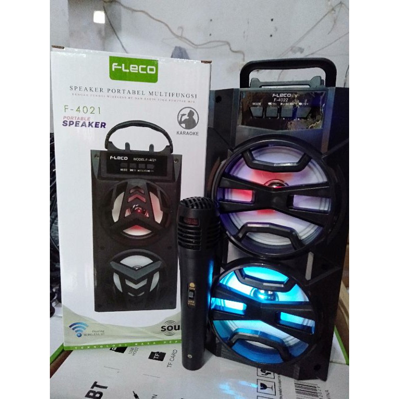 Speaker Bluetooth Fleco F-4021/XTM 2021 Bonus Mic karaoke Doble Speaker Sobwoofer Aktif