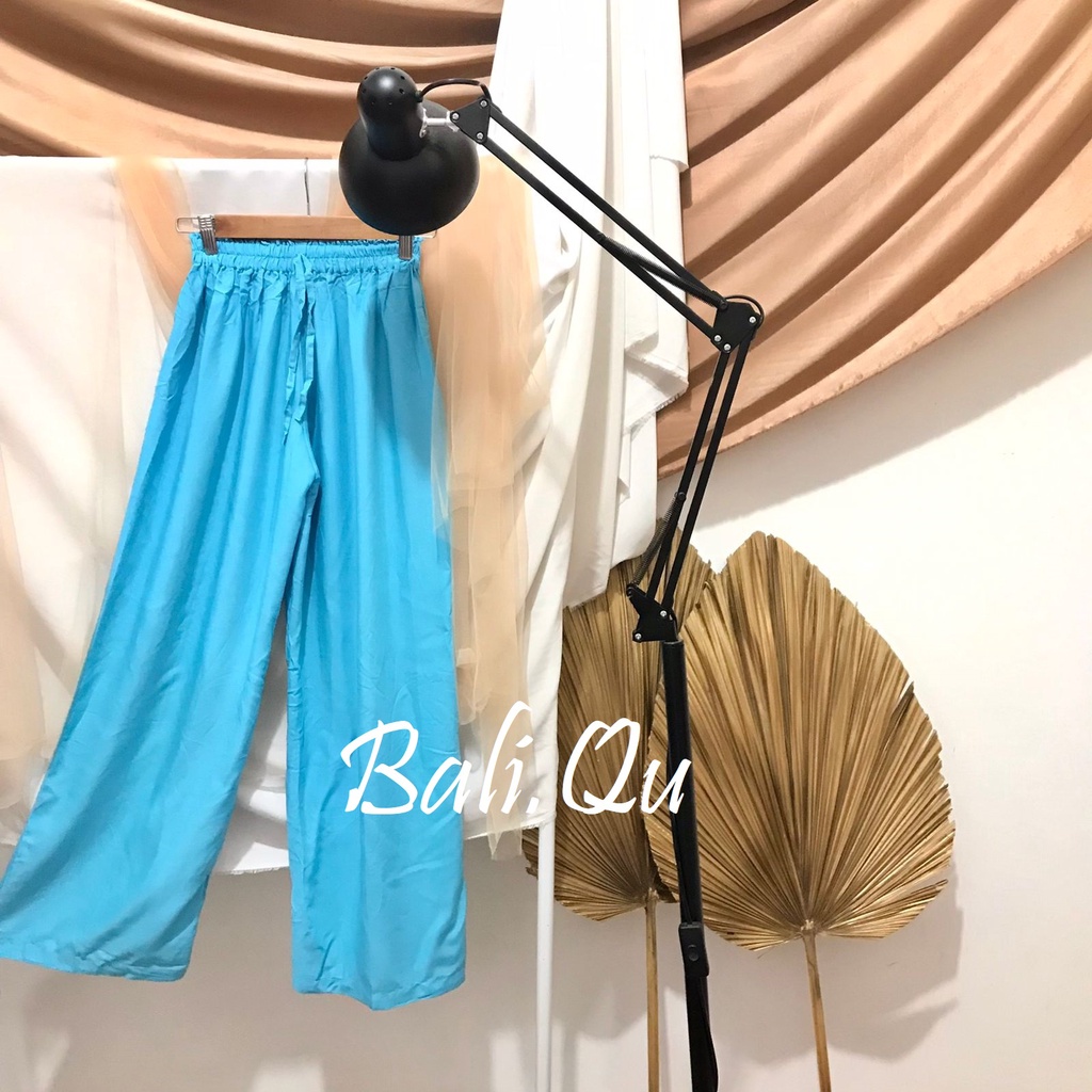 Basic Kulot Panjang Rayon Motif Bali-BIRU MUDA
