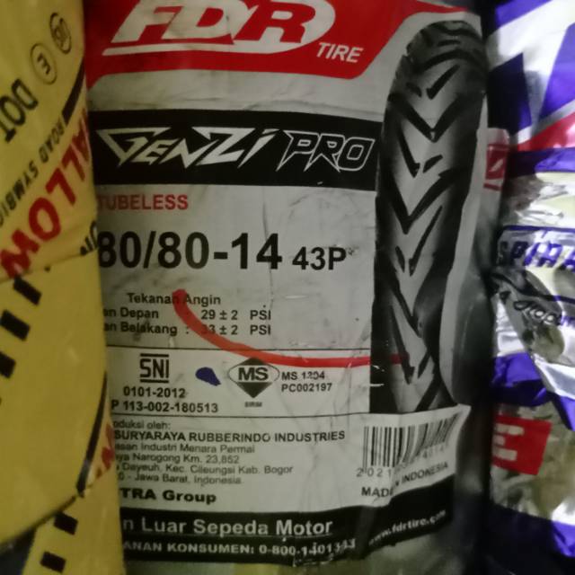 Ban Tubeless depan FDR Genzi/Pro 80/80-14  for beat/vario/scoopy/spacy/mio J/mio smile/mio m3