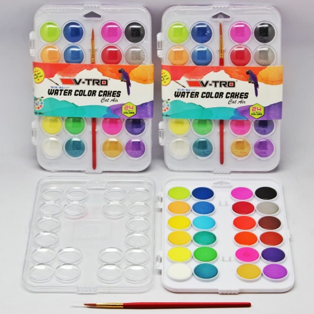 CAT AIR CAKE SET/ WATER COLOR  24 WARNA/ COLOUR INCL PALLETE/ KUAS