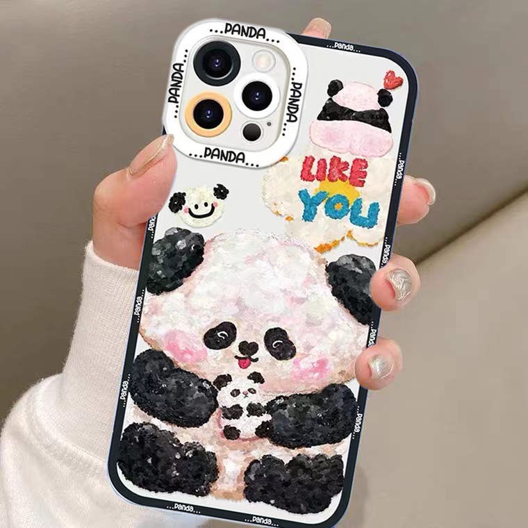 Soft Case TPU Transparan Motif Panda Untuk Iphone 13 Pro Max / 12 / 11 / XS / XR / X / 8 / 7 / 6 Plus Mini SE 2020