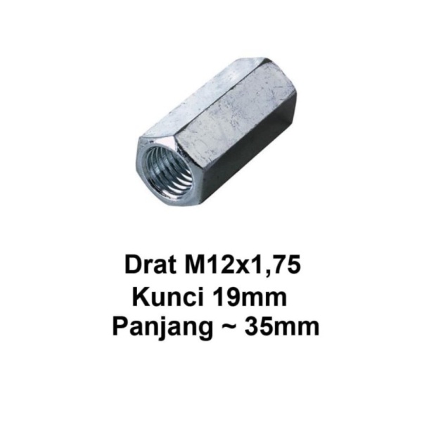 New Mur Panjang M12 x 175 Kunci 19 Long Nut Fastener shopee