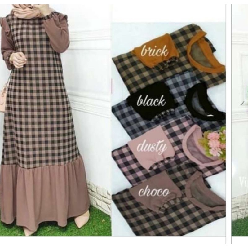 gamis cringkel kombinasi kotak