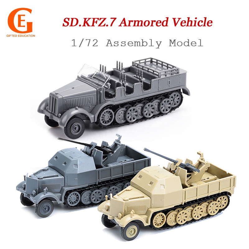 Mainan Rakit Model Kendaraan Armored 4d 1 / 72 WW2 Jerman SD.Kfz.7 Half Track