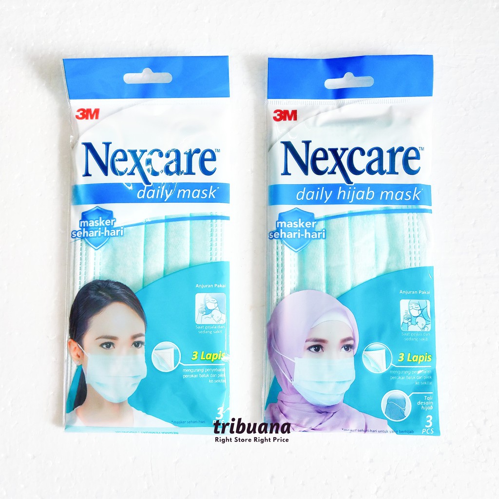 Masker Nexcare 3M  Earloop - Hijab 3 Ply (Isi 3 Pcs) - Masker Kesehatan M-20