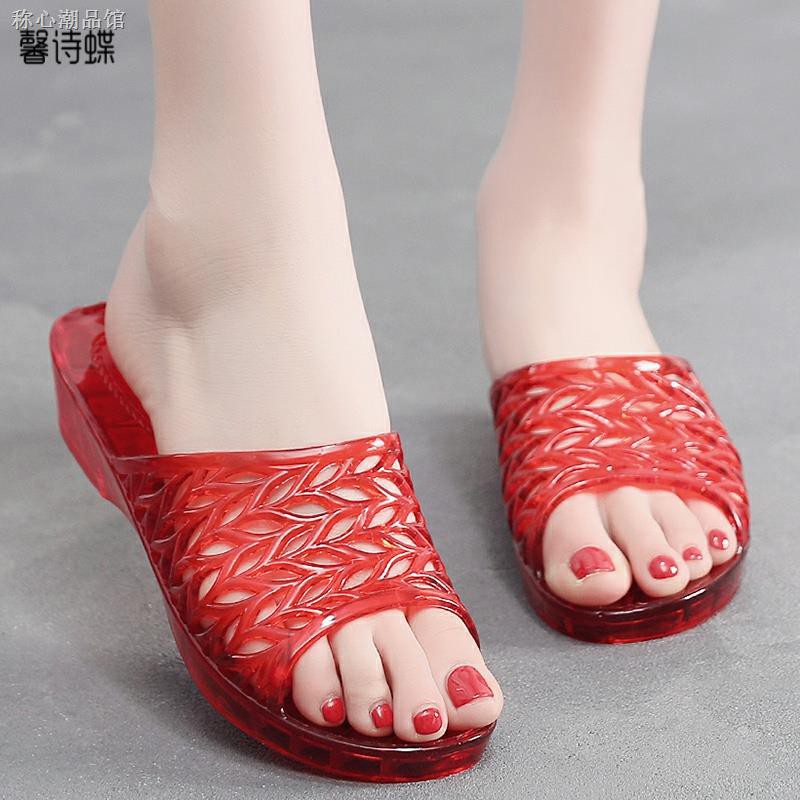  Sandal  Selop Wanita  Bahan Jelly Plastik  Aksen Hollow Keren 