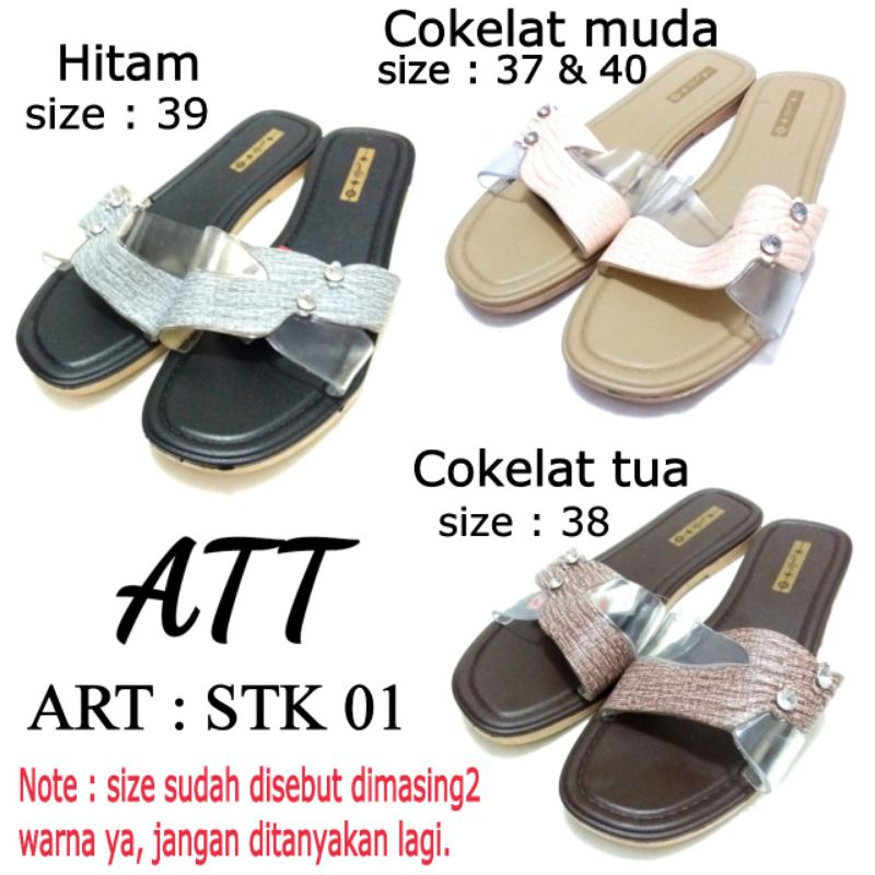 SANDAL FLAT WANITA KARET MURAH TERBARU RINGAN ATT STK 01 3warna size 37-40