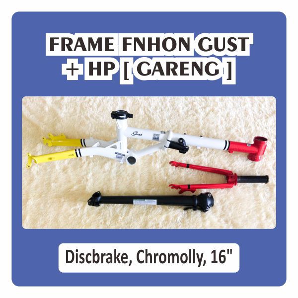 Frame & HP Fnhon Gust Wayang Gareng Discbrake Merah Putih Kuning Disc brake Db 16 inch Handlepost