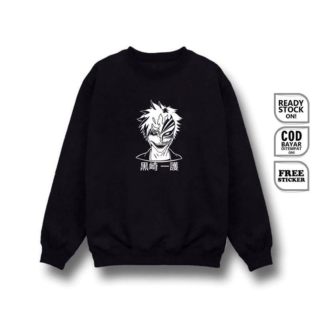 SWEATER CREWNECK ICHIGO KUROSAKI BLEACH BAJU JEPANG ANIME MANGA RUKIA SOSUKE ARIHIME BYAKUYA SIGN