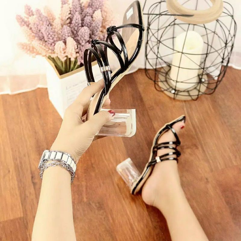 Sandal HEEL hak kaca wanita tali belakang silang new IP-01