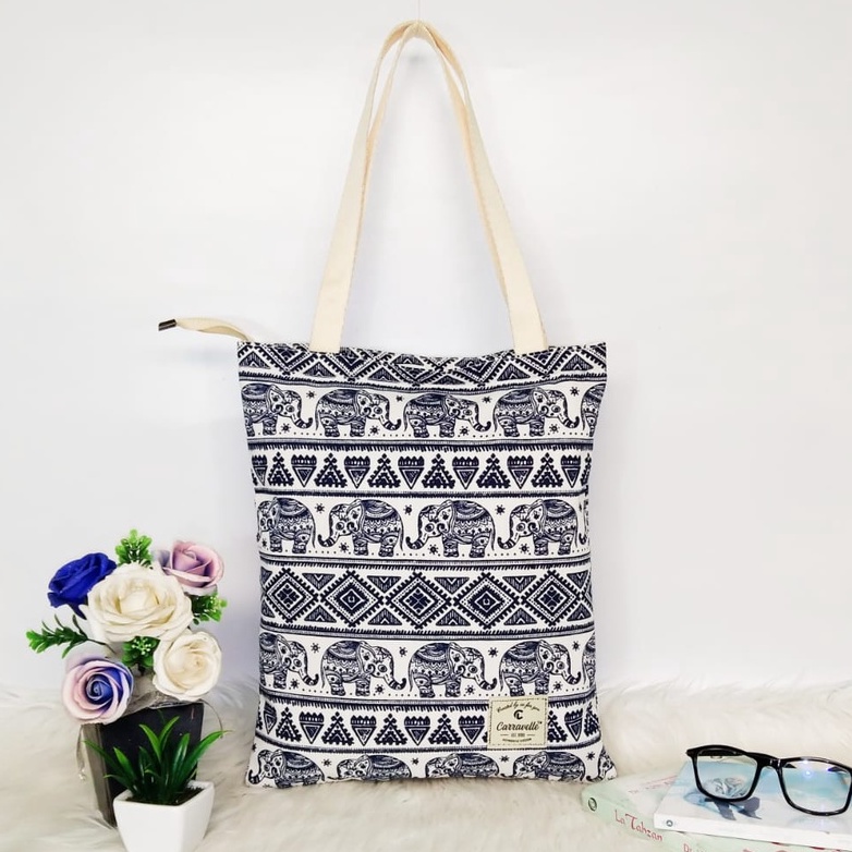 Tote Bag Resleting Kuliah Wanita model Totebag Vintage bahan Kanvas polos dan canvas motif bisa custom untuk tas nudie bag Seminar gift dan souvenir pernikahan dll