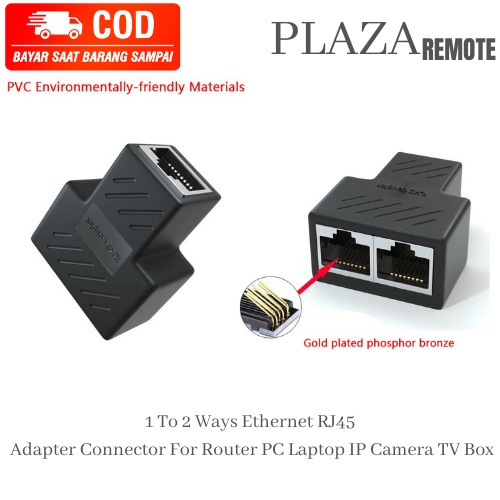 Ethernet RJ45  hub Adapter Connector sambungan LAN 1 to 2 way For Router PC Laptop IP Camera TV Box