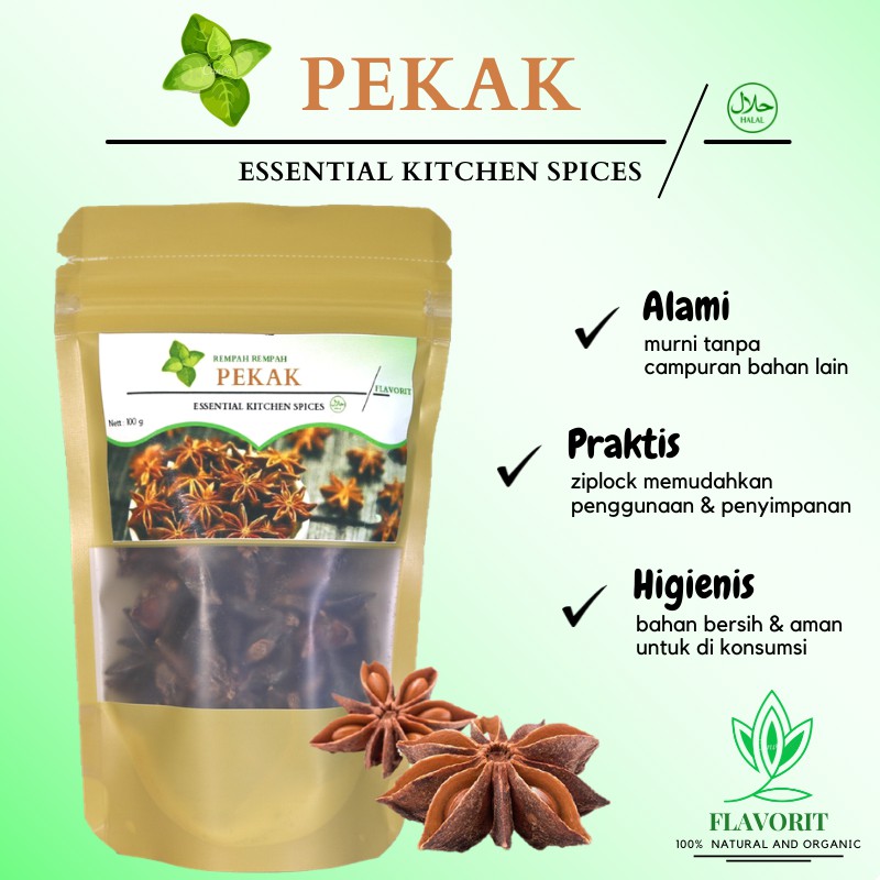 Rempah Pekak Bunga Lawang Kering Star Anise Bahan Pokok Makanan Bumbu Dapur Organik Herbal Asli