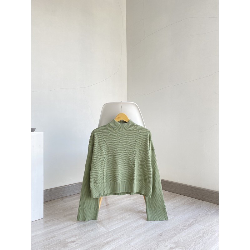 Fwdaily - ANNA ( crop sweater - sweater rajut motif turtleneck )-Mint