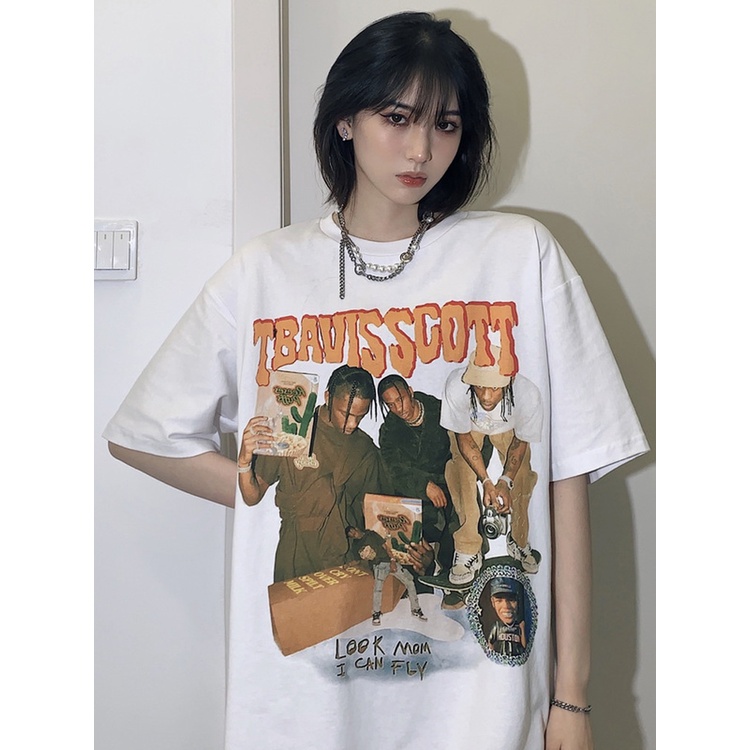 EUNII T-shirt Lengan Pendek Retro Angka Pencetakan Longgar Korean Style/Kaos Atasan Wanita/Baju Kaus Oversize Wanita