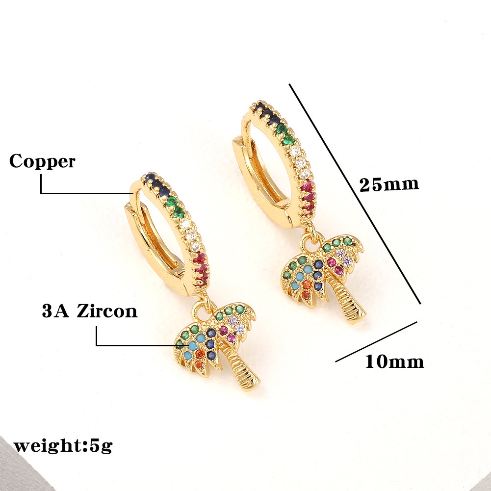 Ornamen diamond stud anting-anting ethnic style kelapa pohon anting-anting telinga klip