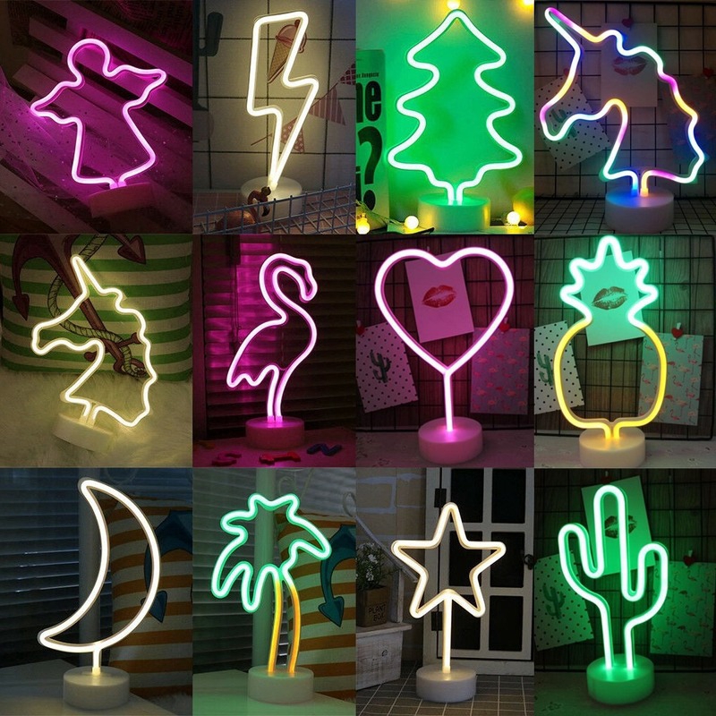 Lampu Neon Led Bentuk Unicorn Pelangi Flamingo Dengan Base Lampu Neon Led Bentuk Unicorn Pelangi Flamingo Dengan Base