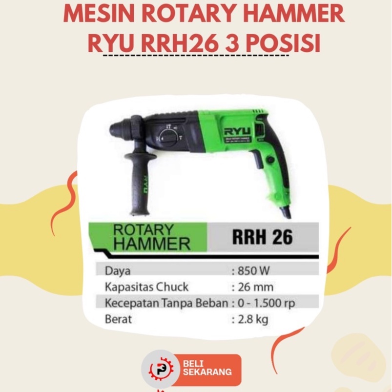 Mesin Bobok Tembok Rotary Hammer RYU RRH26