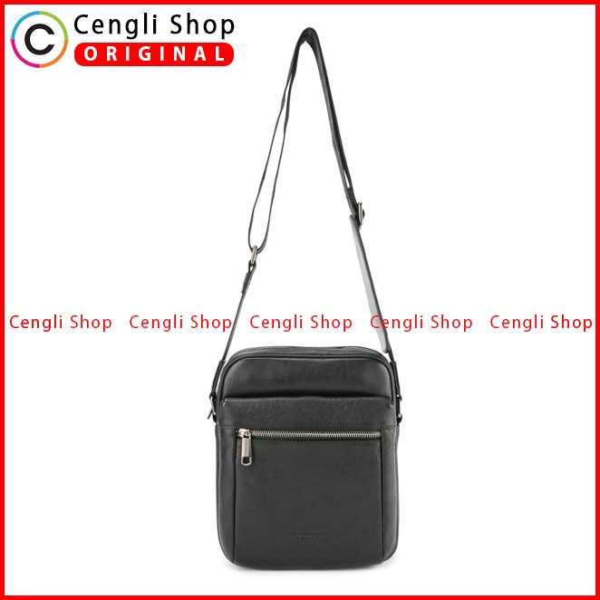 TAS SELEMPANG KULIT PRIA OBERMAIN LEATHER SLING BAG ORIGINAL HITAM BLACK OM014