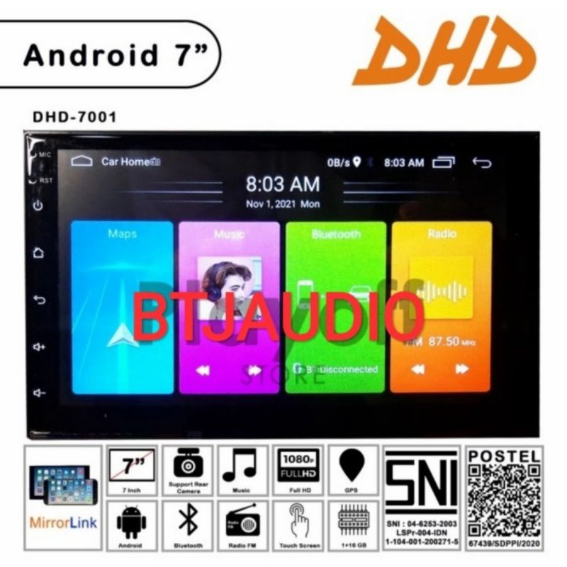 HEAD UNIT TAPE MOBIL DOUBLE DIN OS ANDROID MERK DHD RAM 1GB ROM 32GB