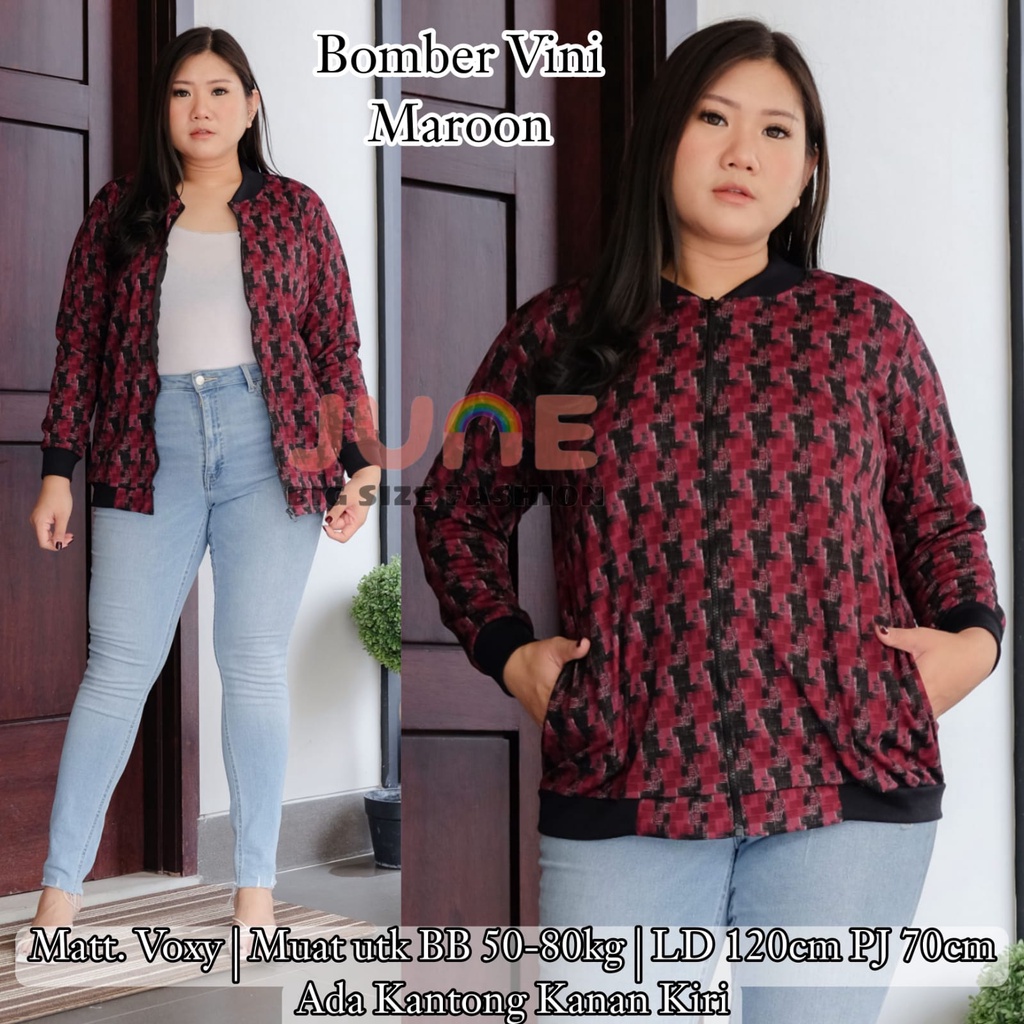 IK JUNE - BOMBER JUMBO WANITA MOTIF ABSTRAK / BOMBER WANITA UKURAN BESAR / BOMBER WANITA BIG SIZE /